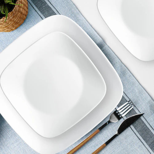Corelle Dinnerware- Lightweight Square® Pure White 12-piece Dinnerware Set with Appetizer Plates, Service for 4