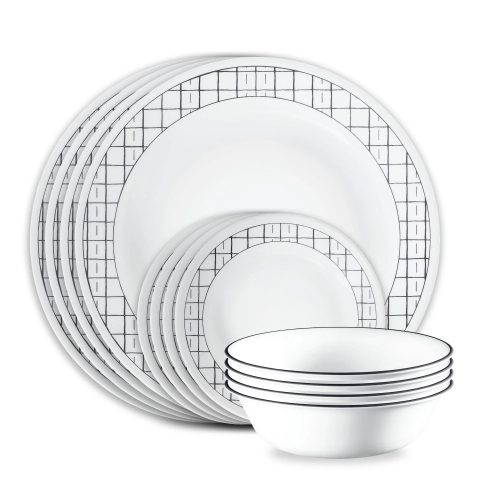 Corelle Dinnerware- Lightweight Delicate Grid 18-piece Dinnerware Set, Service for 6