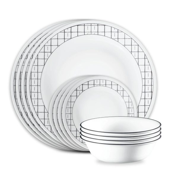 Corelle Dinnerware- Lightweight Delicate Grid 18-piece Dinnerware Set, Service for 6