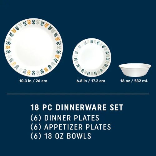 Corelle Dinnerware- Lightweight Acadia 18-piece Dinnerware Set, Service for 6