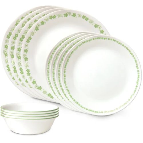 Corelle Dinnerware- Lightweight Spring Blossom Green 12-piece Dinnerware Set, Service for 4