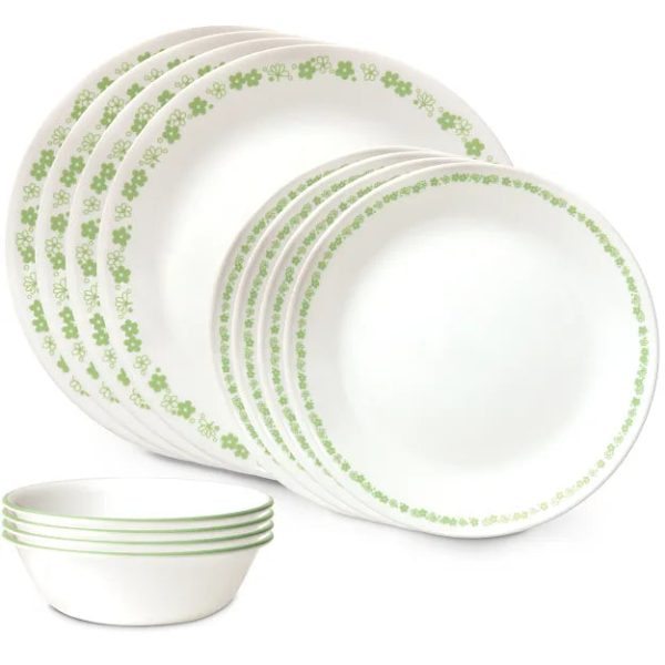 Corelle Dinnerware- Lightweight Spring Blossom Green 12-piece Dinnerware Set, Service for 4