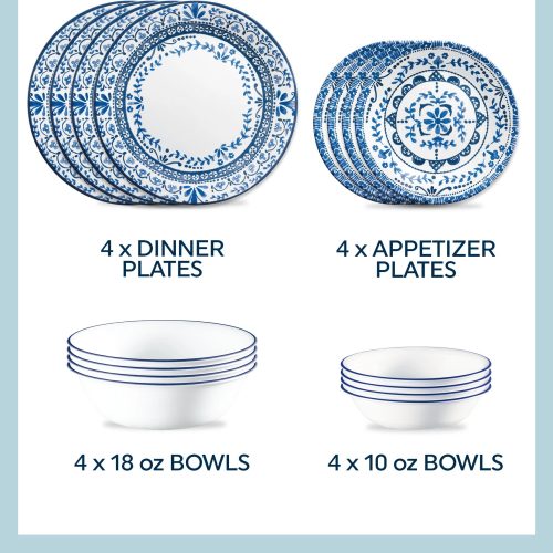 Corelle Dinnerware- Lightweight Simple Lines 18-piece Dinnerware Set, Service for 6