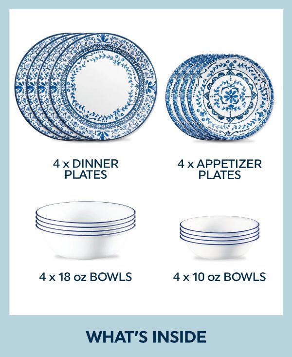 Corelle Dinnerware- Lightweight Portofino 16-piece Dinnerware Set, Service for 4