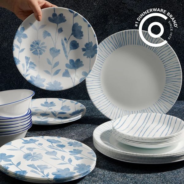 Corelle Dinnerware- Lightweight Botanical Stripes 32-piece Dinnerware Set, Service for 8