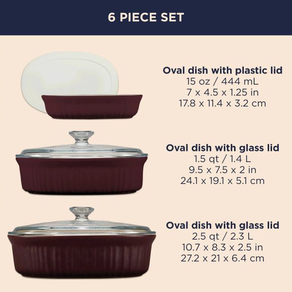 Corelle Dinnerware- Lightweight French Colors 6-piece Bakeware Set, Cabernet Corelle Dinnerware- Lightweight French Colors 6-piece Bakeware Set, Cabernet
