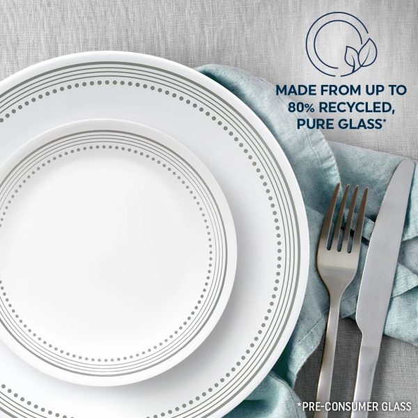 Corelle Dinnerware- Lightweight Mystic Gray 18-piece Mugless Dinnerware Set, Service for 6