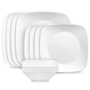 Corelle Dinnerware- Lightweight Square® Pure White 12-piece Dinnerware Set with Appetizer Plates, Service for 4