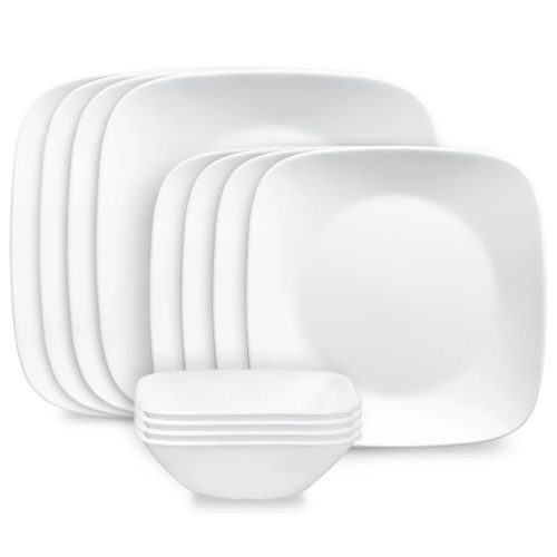 Corelle Dinnerware- Lightweight Square? Pure White 12-piece Dinnerware Set, Service for 4