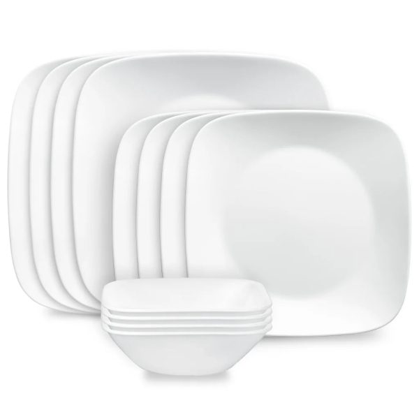 Corelle Dinnerware- Lightweight Square® Pure White 12-piece Dinnerware Set, Service for 4