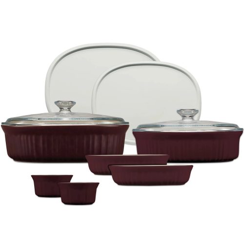 Corelle Dinnerware- Lightweight French Colors 10-piece Bakeware Set, Cabernet