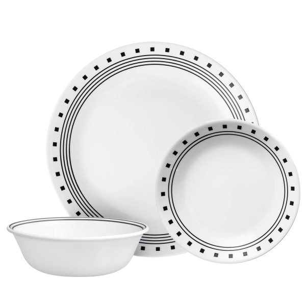Corelle Dinnerware- Lightweight City Block 12-piece Dinnerware Set, Service for 4