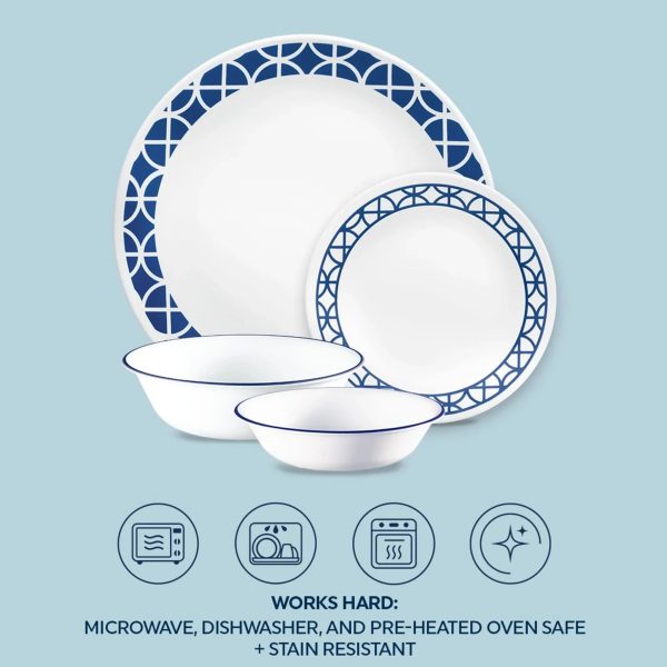 Corelle Dinnerware- Lightweight Cobalt Circles 16-piece Mugless Dinnerware Set, Service of 4 Corelle Dinnerware- Lightweight Cobalt Circles 16-piece Mugless Dinnerware Set, Service of 4