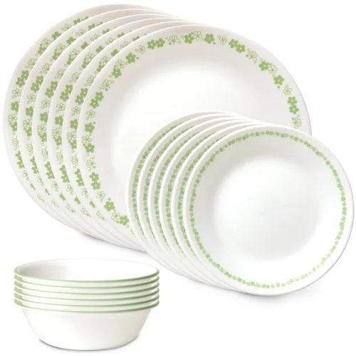 Corelle Dinnerware- Lightweight Spring Blossom Green 18-piece Dinnerware Set, Service for 6