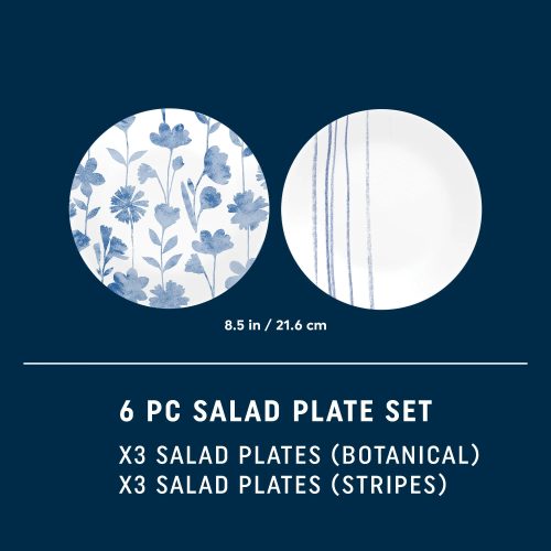 Corelle Dinnerware- Lightweight Botanical Stripes 6.75 Appetizer Plate