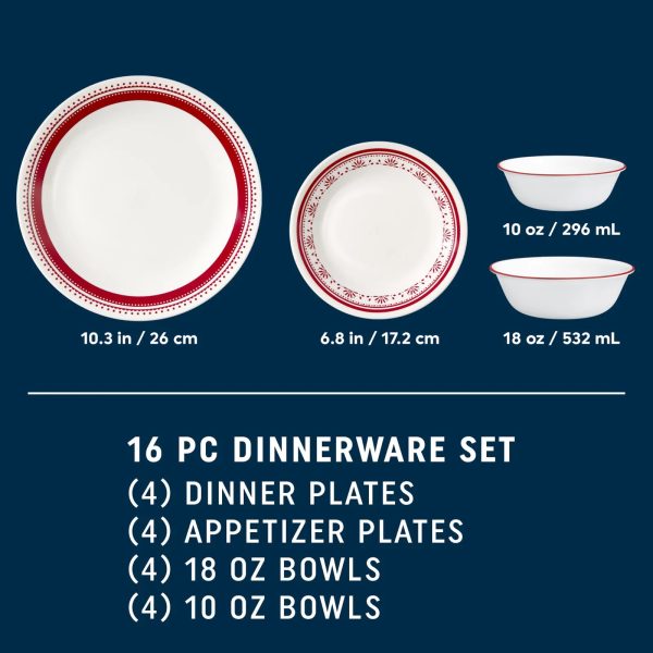 Corelle Dinnerware- Lightweight Sadie 16-piece Dinnerware Set, Service for 4