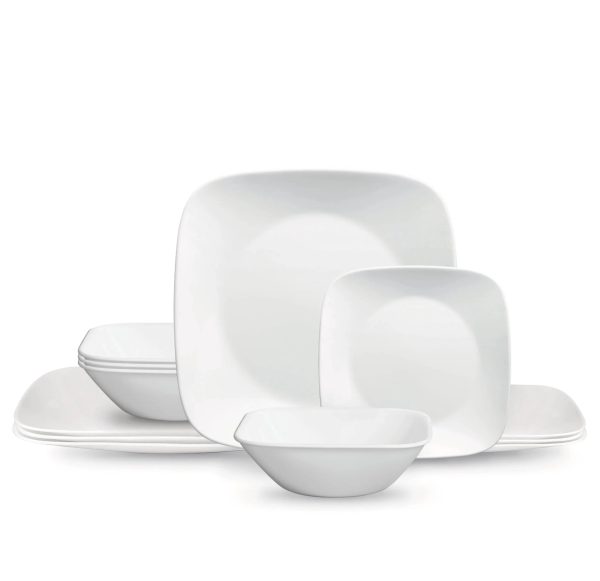 Corelle Dinnerware- Lightweight Square® Pure White 12-piece Dinnerware Set with Appetizer Plates, Service for 4