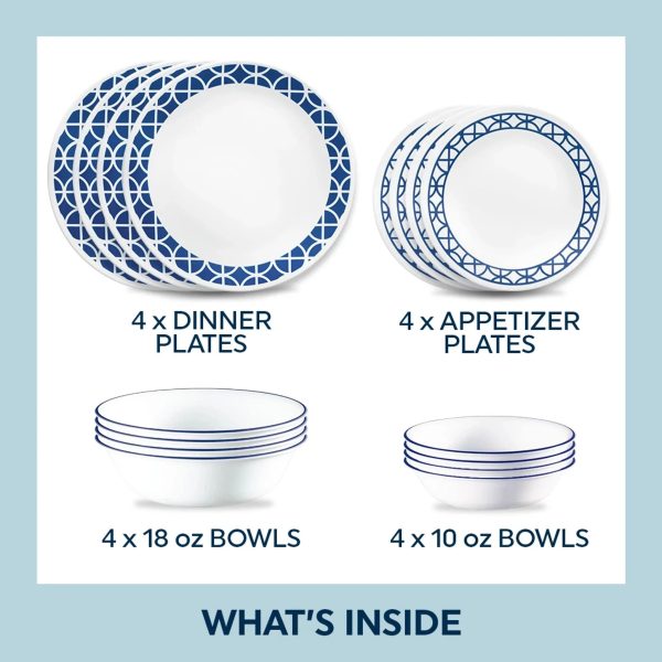 Corelle Dinnerware- Lightweight Cobalt Circles 16-piece Mugless Dinnerware Set, Service of 4 Corelle Dinnerware- Lightweight Cobalt Circles 16-piece Mugless Dinnerware Set, Service of 4