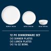 Corelle Dinnerware- Lightweight Modern Rounds 12pc Set, Service for 4