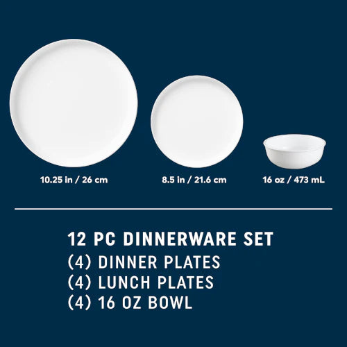 Corelle Dinnerware- Lightweight Modern Rounds 12pc Set, Service for 4