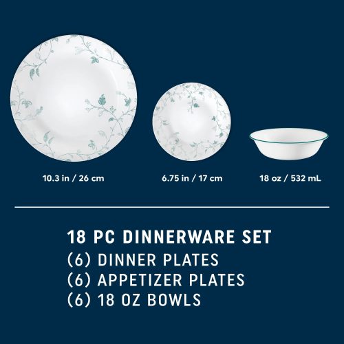 Corelle Dinnerware- Lightweight Penelope 18-piece Dinnerware Set, Service for 6