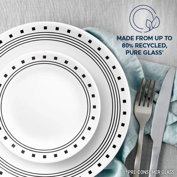 Corelle Dinnerware- Lightweight City Block 18-piece Mugless Dinnerware Set, Service for 6