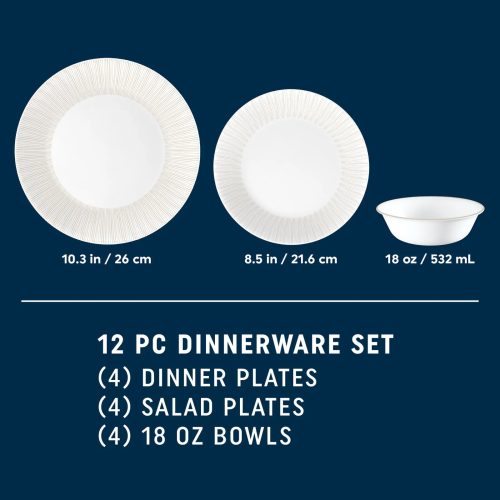 Corelle Dinnerware- Lightweight Hushed Lines 12-piece Dinnerware Set, Service for 4