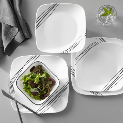 Corelle Dinnerware- Lightweight Square Simple Sketch 18-piece Dinnerware Set, Service for 6