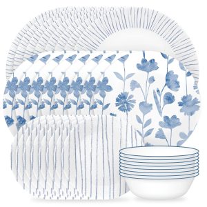 Corelle Dinnerware- Lightweight Botanical Stripes 6.75 Appetizer Plate