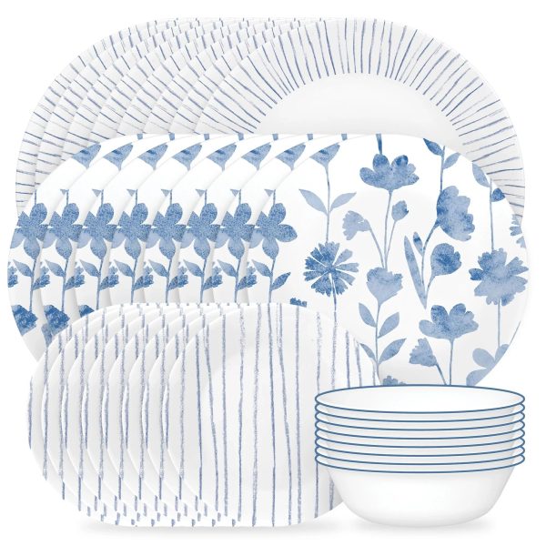 Corelle Dinnerware- Lightweight Botanical Stripes 32-piece Dinnerware Set, Service for 8