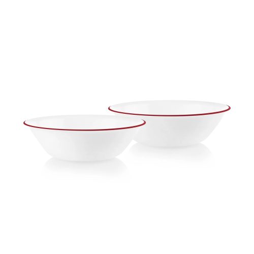 Corelle Dinnerware- Lightweight Radiant Red Banded 1-quart Serving Bowls, 2-pack
