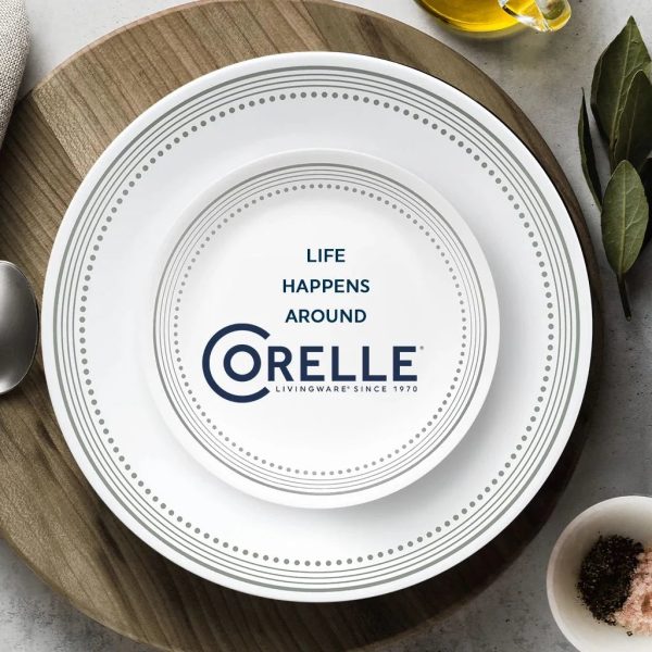 Corelle Dinnerware- Lightweight Mystic Gray 18-piece Mugless Dinnerware Set, Service for 6