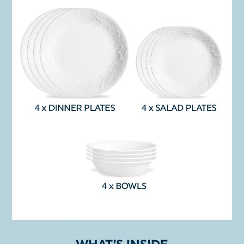 Corelle Dinnerware- Lightweight Mystic Gray 12-piece Dinnerware Set, Service for 4