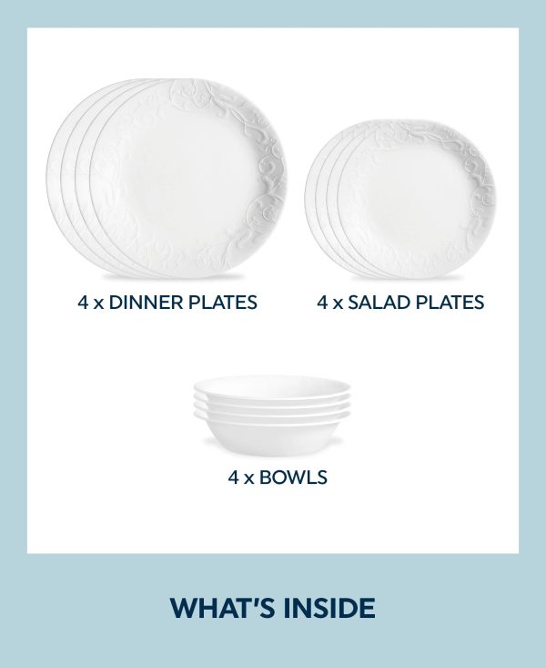 Corelle Dinnerware- Lightweight Bella Faenza 12-piece Dinnerware Set, Service for 4