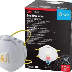 3M 8511 Drywall Sanding N95 Cool Flow Valved Disposable Respirator, 10-Pack | NIOSH-Approved, Relief From Dusts And Certain Particles During Sanding, Pollen, Mold Spores, Dust Particles