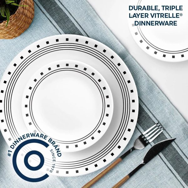 Corelle Dinnerware- Lightweight City Block 18-piece Mugless Dinnerware Set, Service for 6