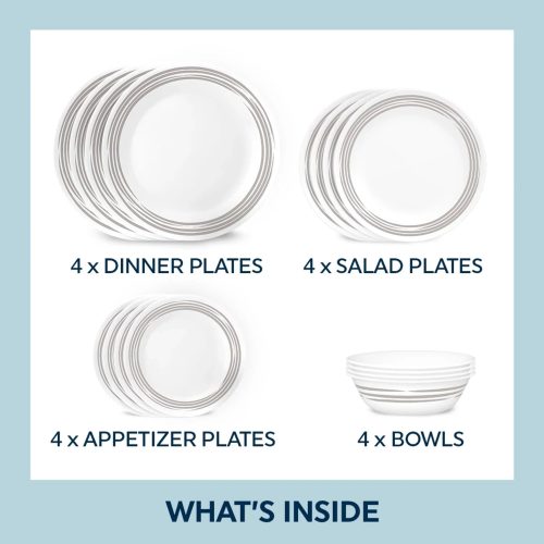 Corelle Dinnerware- Lightweight Brushed Silver 16-piece Dinnerware Set, Service for 4