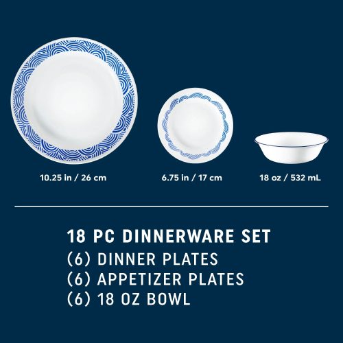 Corelle Dinnerware- Lightweight Rolling Waves 18-piece Dinnerware Set, Service for 6
