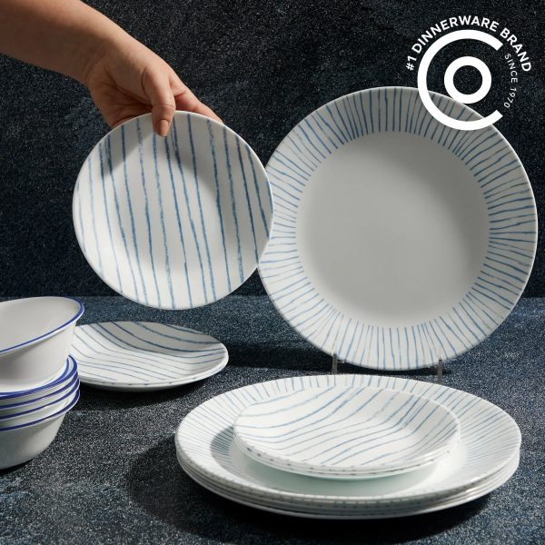 Corelle Dinnerware- Lightweight Nautical Stripes 18-piece Dinnerware Set, Service for 6