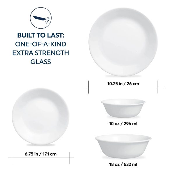 Corelle Dinnerware- Lightweight Winter Frost White 16-piece Mugless Dinnerware Set, Service for 4