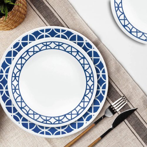 Corelle Dinnerware- Lightweight Cobalt Circles 16-piece Mugless Dinnerware Set, Service of 4