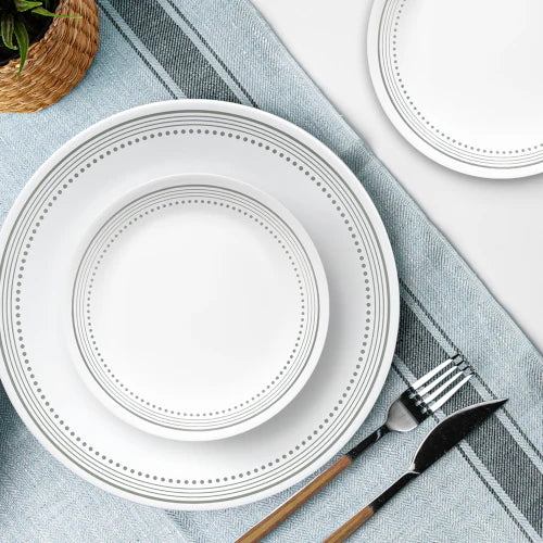 Corelle Dinnerware- Lightweight Mystic Gray 12-piece Dinnerware Set, Service for 4