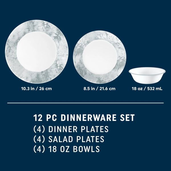 Corelle Dinnerware- Lightweight Salt Wash 12-piece Dinnerware Set, Service for 4