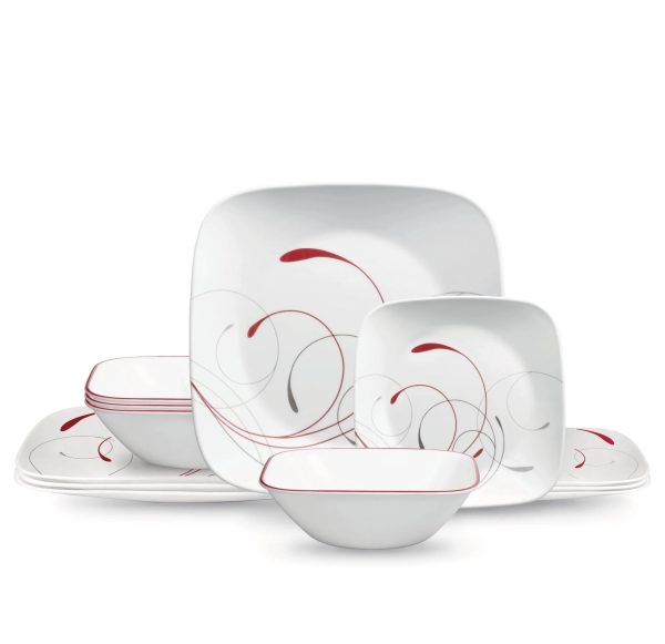 Corelle Dinnerware- Lightweight Square Splendor 12-piece Dinnerware Set with Appetizer Plates, Service for 4