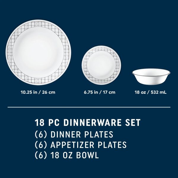 Corelle Dinnerware- Lightweight Delicate Grid 18-piece Dinnerware Set, Service for 6