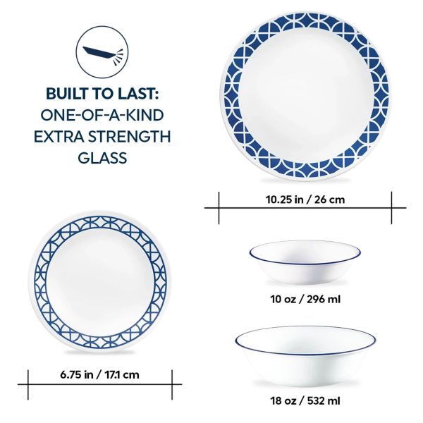Corelle Dinnerware- Lightweight Cobalt Circles 16-piece Mugless Dinnerware Set, Service of 4 Corelle Dinnerware- Lightweight Cobalt Circles 16-piece Mugless Dinnerware Set, Service of 4
