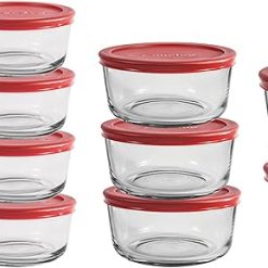 Corelle Dinnerware- Lightweight Anchor Hocking 26 Piece Glass Storage Containers with Lids (13 Glass Food Storage Containers & 13 Red SnugFit Lids)