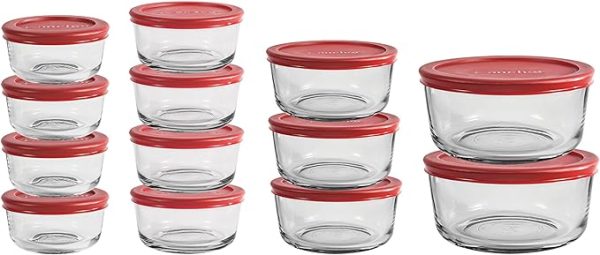 Corelle Dinnerware- Lightweight Anchor Hocking 26 Piece Glass Storage Containers with Lids (13 Glass Food Storage Containers & 13 Red SnugFit Lids) Corelle Dinnerware- Lightweight Anchor Hocking 26 Piece Glass Storage Containers with Lids (13 Glass Food Storage Containers & 13 Red SnugFit Lids)
