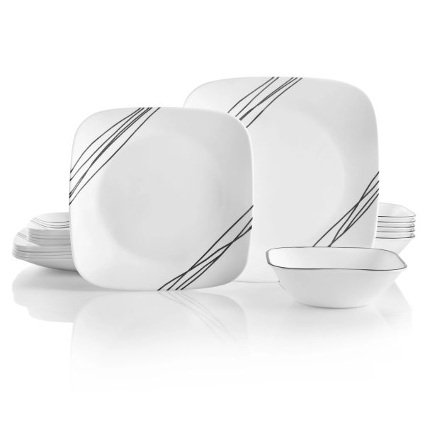 Corelle Dinnerware- Lightweight Square Simple Sketch 18-piece Dinnerware Set, Service for 6 Corelle Dinnerware- Lightweight Square Simple Sketch 18-piece Dinnerware Set, Service for 6