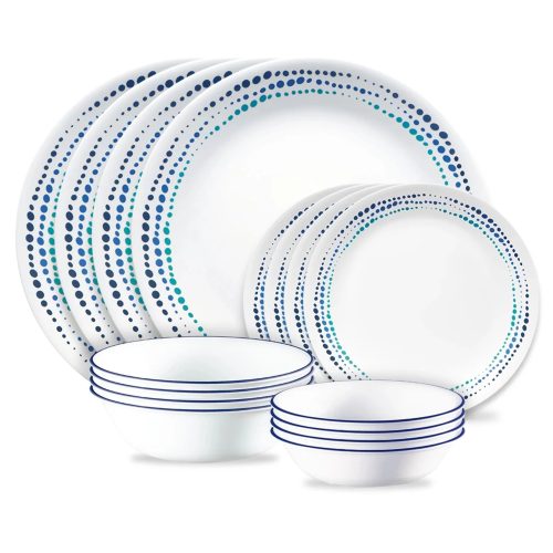 Corelle Dinnerware- Lightweight Ocean Blues 16-piece Mugless Dinnerware Set, Service of 4